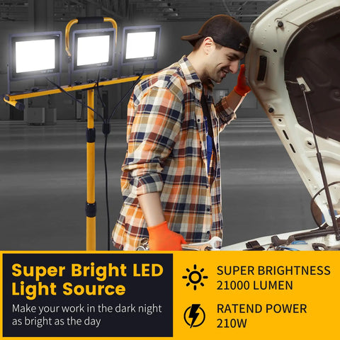 Ultra Bright 30000 Lumen LED Work Light With Stand And 3 Adjustable Heads Foldable Tripod Waterproof Lamp illuminating garage
