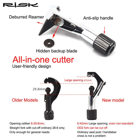Bike Tube Cutter Kit For Fork Steerer, Seat Post And Handlebar Tubes, With 5 Cutter Wheels, anti-slip handle, deburred reamer