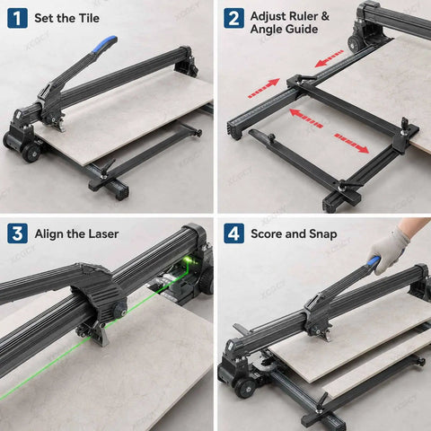 Heavy Duty Manual Tile Cutter Machine with Green Laser Guide and Steel Linear Rail for Large Format Tiles Up to 1200Mm in use