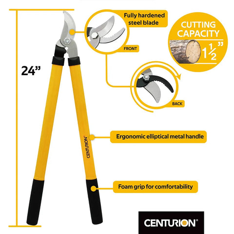 24-inch lopper with fully hardened steel blade and ergonomic handle from Three Piece Lopper Hedge Shear And Pruner Combo Set For Heavy Duty Tree Shrub And Bush Care Indoor Outdoor Gardening Tool Kit For Branch Cutting Trimming And Yard Cleanup