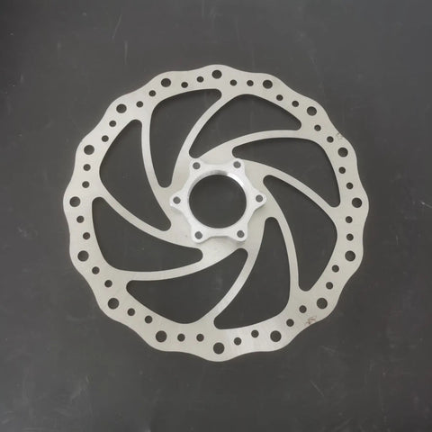 180mm Bicycle Disc Brake Rotor With Flange Adapter For Threaded Hubs Stainless Steel 2mm Thick Silver Finish Front View