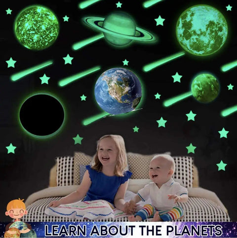 Glow In The Dark Stars And Planets Ceiling Decals Kit With Over 185 Pieces, 3D Realistic Solar System Wall Stickers For Kids Room