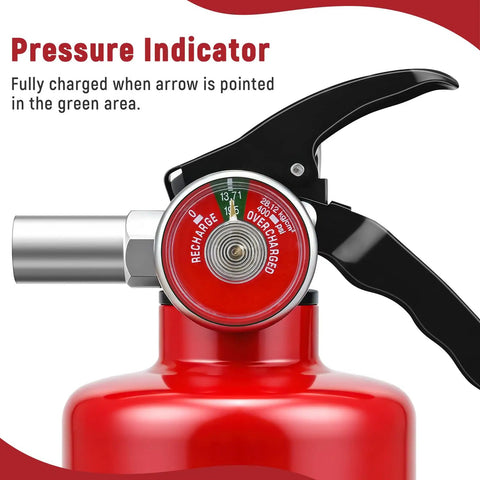 Pressure indicator on 2.5 Lb Abc Dry Powder Fire Extinguisher Rated 1A 10B C, showing safe charging levels.