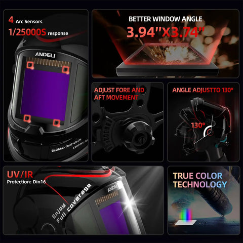 Top Notch Panoramic Welding Helmet With True Color View Solar Powered Auto Darkening Shield features and specs