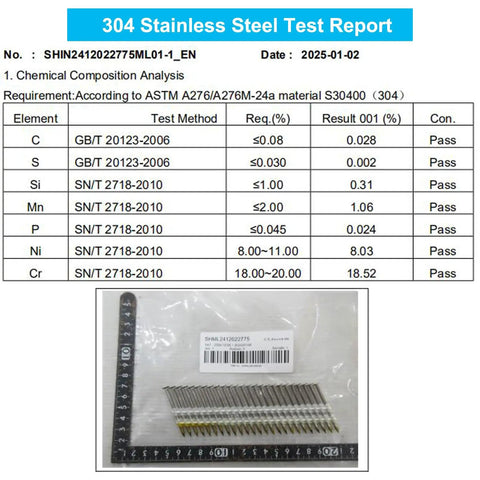 304 Stainless Steel Test Report for Top Shelf 304 Stainless Steel Framing Nails For Cordless Nail Guns Packing 21 Degree Collation