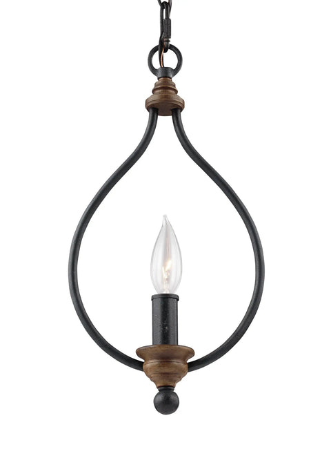 Hartsville Mini Farmhouse Pendant Light in Bronze and Weathered Zinc Finish with Candelabra Socket, 8 Inch Dia by 15 Inch Tall