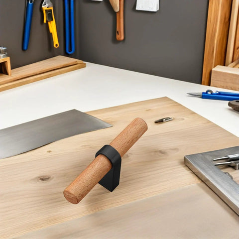 Solid Wood Drawer Pulls And Cabinet Handles Black Single Hole Wood Doorknob European Style on a workshop desk