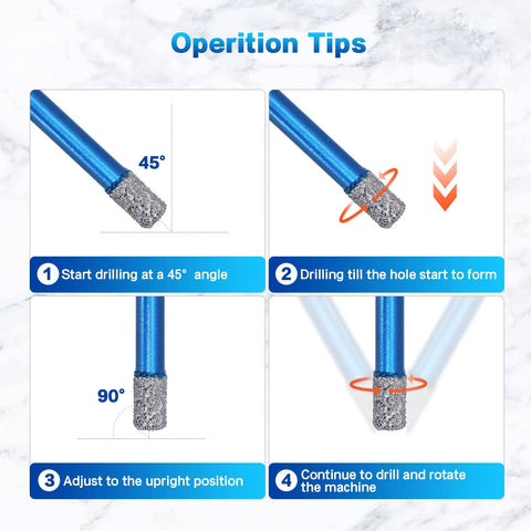 Operation tips for using Diamond Core Drill Bit Set With 9 Diamond Bits And 1 Chamfer Bit For Porcelain Tile Ceramic Marble Granite Drilling