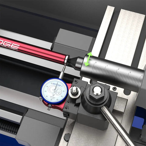 12-Inch Tailstock Alignment Bar for Lathes, Precision Ground Hardened Steel Ends, showing alignment setup on lathe