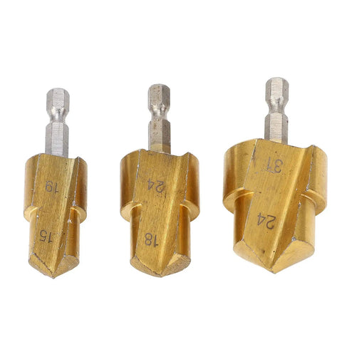 Top Tier 3Pcs High Carbon Steel Pipe Reamer Bits Set With 19mm 24mm 31mm Step Drill For Piping And PVC Fitting Expander Hex Shank, 3 bits