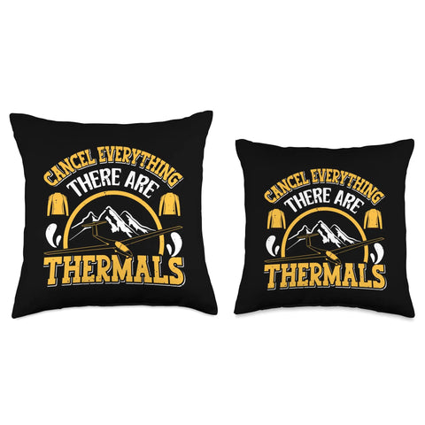 Sky High Vibe Throw Pillow For Sailplane Fans And Glider Pilots, Epic Aviation Gift For Flight Nerds, black pillow with thermal text design.