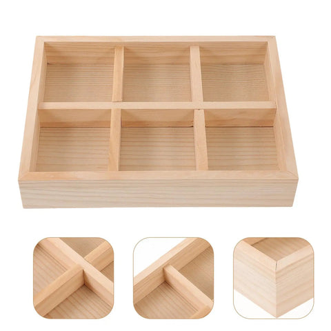 Slick Pine Wood Jewelry Organizer Tray With Six Compartments, light yellow pine, perfect for rings and bracelets on any desk.