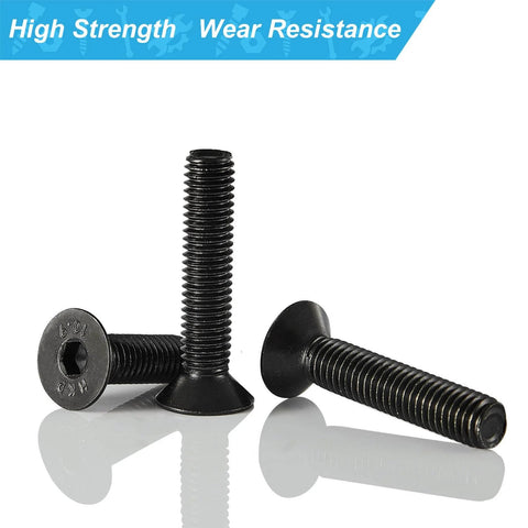 Heavy Duty M6 Flat Head Hex Socket Cap Screws Set, 8, 12, 16, 20, 25mm Lengths, Fully Threaded Countersunk Bolts, 10.9 Grade Alloy Steel