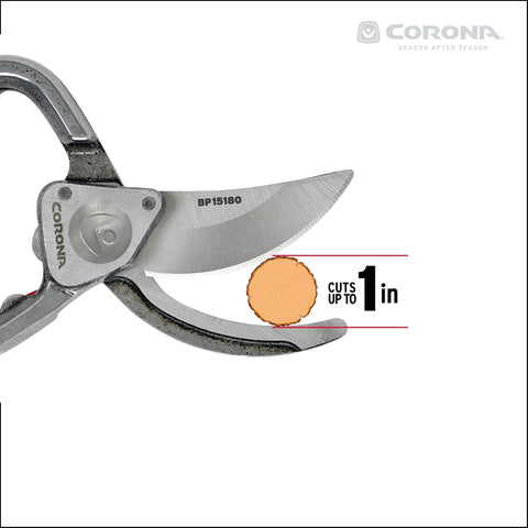 Forged Steel Classic Cut Bypass Hand Pruner With One Inch Cut Capacity For Garden Pruning, close-up of pruner blades