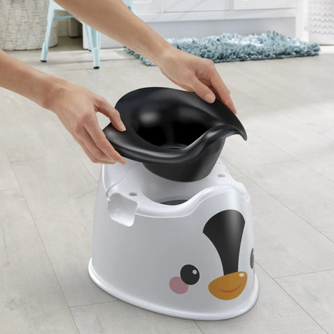 Nifty Toddler Potty Training Seat With A Cool Penguin Face And Sturdy Grasp Handles For Little Ones Featuring An Easy Clean Removable Bowl.