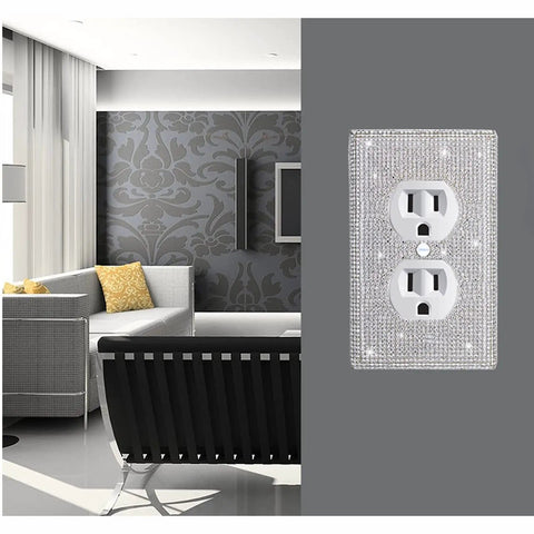 Shiny Silver Rhinestones Wall Plate Cover for Light Switch and Outlet 1 Gang Toggle Decor Dope Sparkle Upgrades Your Home