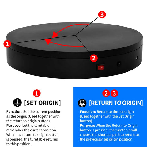 Large Programmable Electric Rotating Platform For Pro Photography And 3D Scanning With Bluetooth And Usb Control Api Ready Custom Workflow Built Different Studio Setup Lazy Susan Display Stand showing control features and buttons.