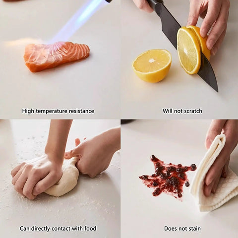 Polished Marble Lazy Susan Turntable showcasing high temperature resistance while slicing salmon and lemons.
