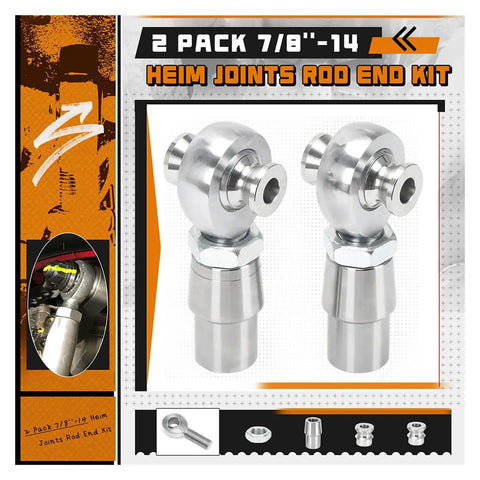 7/8 Inch Heim Joint Rod End Kit 2 Pack For Jeep Trucks And 4X4 Steering Suspension Systems displaying shiny metal joints with rubber boot