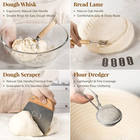 All In One Sourdough Starter Kit With Banneton Proofing Baskets, Dough Scraper, Whisk, Lame, Recipe Card And Storage Tray for home use
