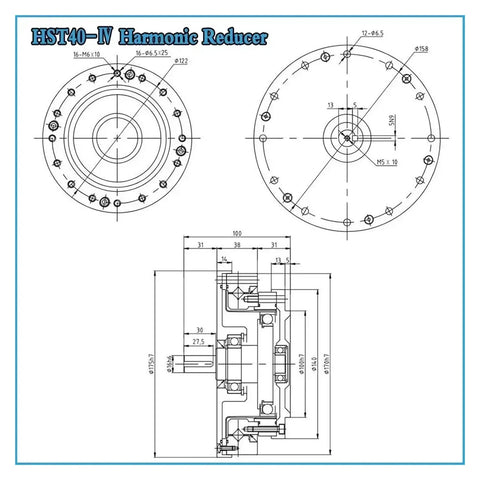HST40-IV Harmonic Reducer technical drawing for Smooth Operator 20 Arcsec Harmonic Drive Reducer With Zero Slack Play.