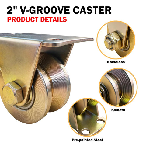 heavy duty v groove gate casters 2 inch diameter noiseless and smooth