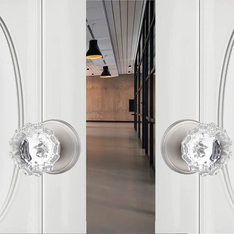 Crystal Half Dummy Glass Door Knob Set For Hall And Closet Interiors, Non Turning No Locking Handle, Satin Nickel Finish