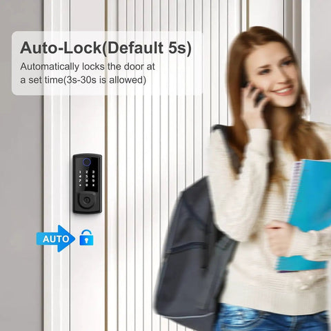 Slick Smart Deadbolt Wireless Keyless Entry Digital Lock For Front Door with auto-lock feature installed on a door.