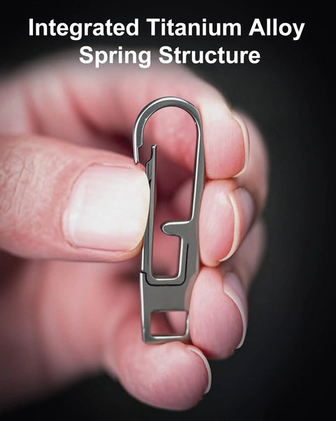 Close-up of hand holding titanium alloy zipper pull from Beefed Up Heavy Duty Titanium Zipper Pull Replacement Kit.