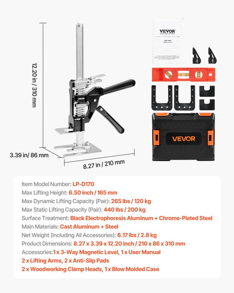 2 Pack Heavy Duty Steel Labor Saving Arm Jacks, 265 Lb Rated Lifts 6.5 Inches Flat with carrying case and accessories.