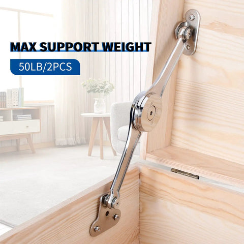 Beefy Lid Stay Hinges For Toy Boxes And Chests, Heavy Duty Soft Close Lid Support, 50Lb Pair on a wooden chest in a room setting.