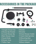 Accessories for Exposed Pipe Shower System With 8 Inch Rainfall Head, Brass Fixture, Matte Black Finish