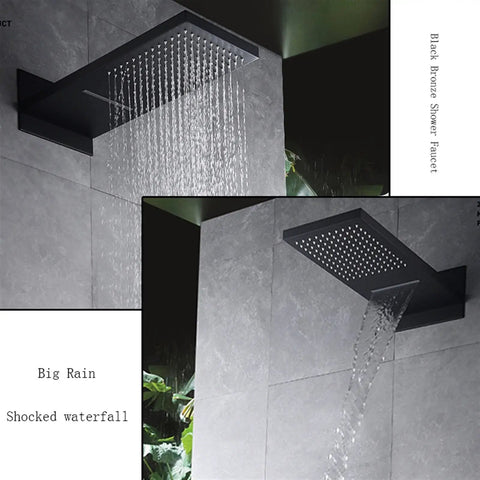 RIBEUJIZS Digital Shower System, Black Luxury Shower Mixer Kit Digital Display Wall Mounted Rain Waterfall Faucet with big rain effect.