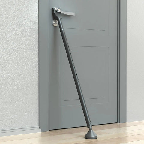 Upgraded Door Security Bar For Home And On The Go No Drilling Required, Heavy Duty Adjustable Jammer Stops, Black installed on door