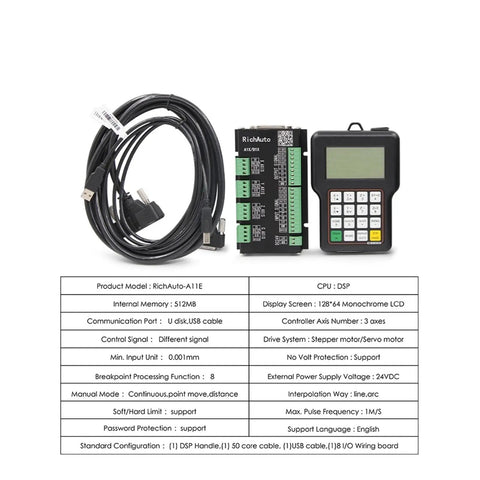 3 Axis CNC Wireless Controller For Routers And Engravers, A11E Motion Control Board with cables and display unit