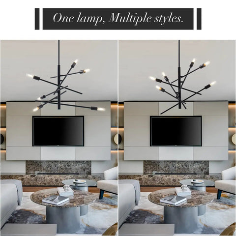 Black Modern Sputnik Chandelier With Adjustable Arms 6 Light Dope Mid Century Ceiling Pendant in modern living room