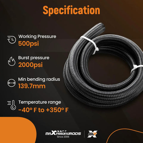 16AN Fuel Line Kit With Nylon Braided CPE Rubber Oil Cooler Lines For Your Ride, 500 PSI, 2000 PSI Burst, -40F to 350F.