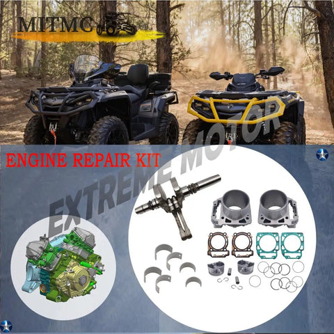 Beefed Up Crankshaft And Cylinder Plain Bearing Kit For Outlander 800 ATV UTV Engine Repair showing crankshaft, cylinder sleeves, and gaskets.