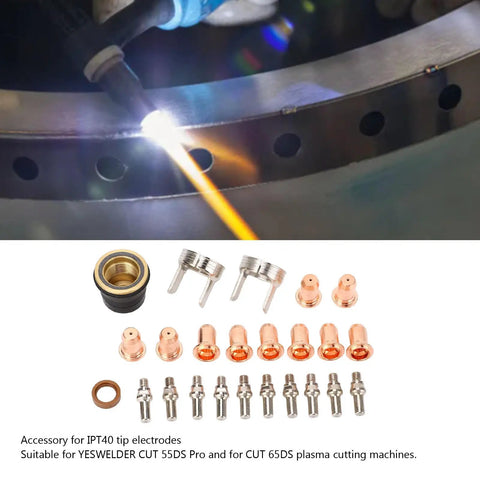 IPT40 Tip Electrode Kit For YesWelder CUT 55DS Pro And 65DS Plasma Cutters with nozzles, electrodes, and brackets.