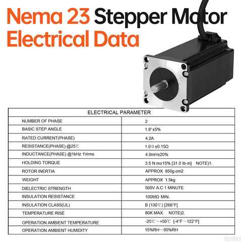 NEMA 23 high torque stepper motor electrical parameters table
