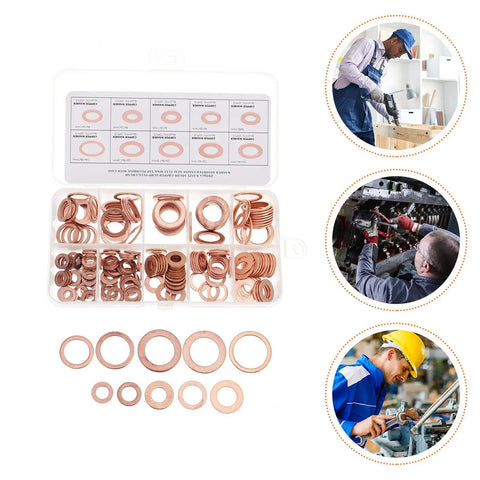 Get This 200 Pcs Copper Sealing Gasket Flat Washer Kit For Automotive And Industrial Leak Repair Oil Seal Sets With Box Perfect DIY Fixes, assorted copper washers in storage case