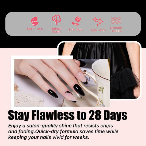 Manicured hand showing glossy nails using Six 16ml Gel Nail Polish Set With Milk White Pink Black 9D Cat Eye Glitter LED Soak Off Nail Kit.