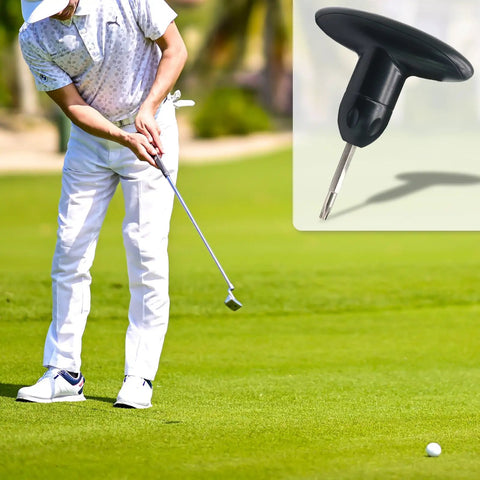 Golfer adjusting club with Pro Grade Lightweight S2 Steel Golf Wrench Tool For Club Head Adjustments And Driver Shaft Adapters