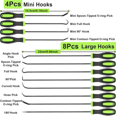 12 Piece Automotive Hook And Pick Tool Set With Long And Mini Picks For Precision Oil Seal Gasket And O Ring Removal
