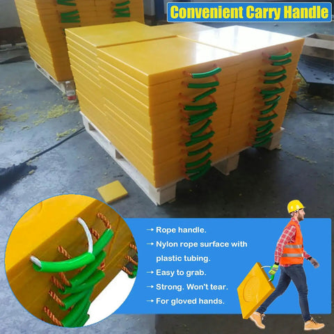 Rock Solid Outrigger Pads For Cranes And Boom Lifts Heavy Duty Camper Leveling Blocks with convenient carry handles, HDPE material.