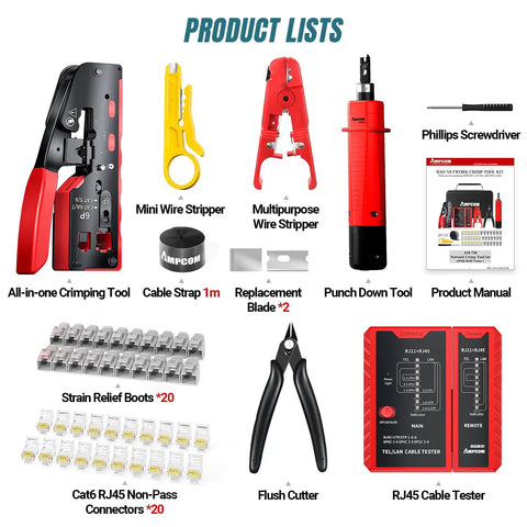 All In One Ethernet Crimping Tool Kit 10 In 1 Pass Through RJ45 RJ11 Network Tool With Tester Pro Grade Punch Down Tool Set