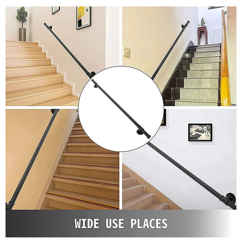 Built Tough Wrought Iron Handrail For Stairs Adjustable 1 To 20 Foot Matte Black Galvanized Steel used on various staircases.