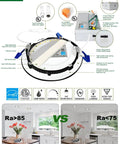 Infographic showing 12 Pack 6 Inch Black LED Recessed Ceiling Lights With Junction Box, 5 CCT Selectable features, and certifications.
