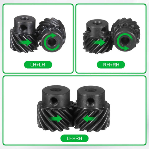 Left Hand Helical Gear Set 12T 5mm Bore 2 Pcs M4 Screws 45 Degree Spiral Gear Smooth Mechanical Rotation Hardened 1045 Steel