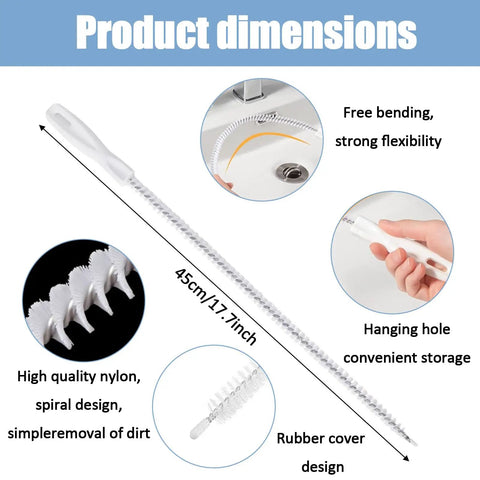 Heavy Duty Drain Cleaning Brush To Kick Stubborn Clogs To The Curb Flexible Pipe Snake Tool 45cm design for unclogging kitchen and bathroom.